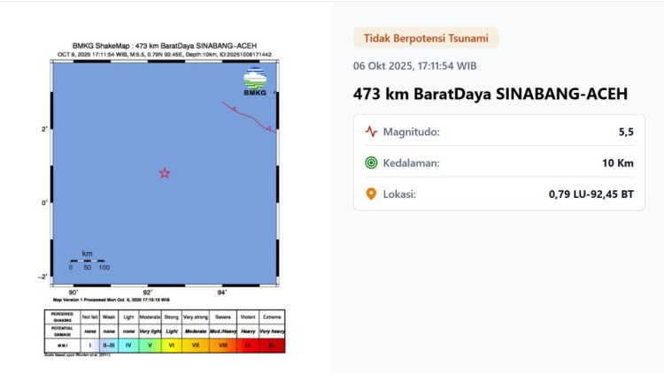 Gempa Hari Ini Senin 6 Oktober 2025 Guncang Indonesia Dua Kali